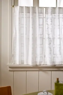 Cotton Eyelet Embroidered Sheer Cafe Curtain, Set of 2