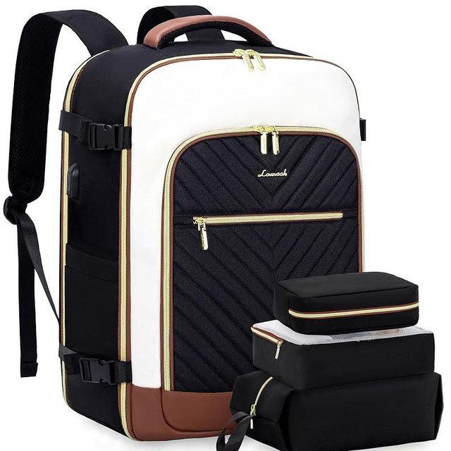 LOVEVOOK Large Travel Backpack for Women, TSA Carry on Backpack for Airplanes, 40L Personal Item Travel Bag for Women fits 17" Laptop,Waterproof Carry on Bag Airplane Approved with 3 Packing Cubes