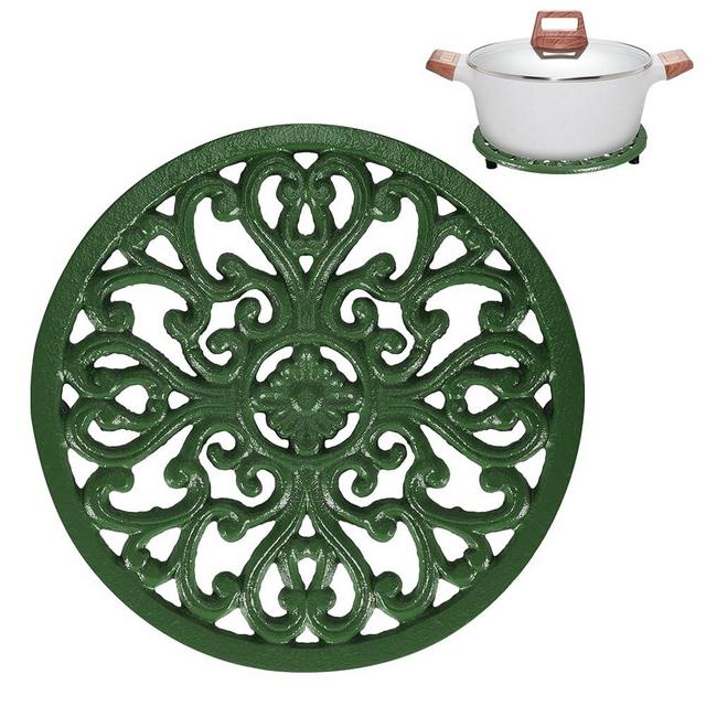 Sumnacon Cast Iron Trivet 6.7 Inch Iron Trivet for Hot Dish Pot Pan Plate Teapot,Heat Resistant Cast Iron Trivets with Rubber Feets for Kitchen Dining Table Cooktop Stove,Retro Green