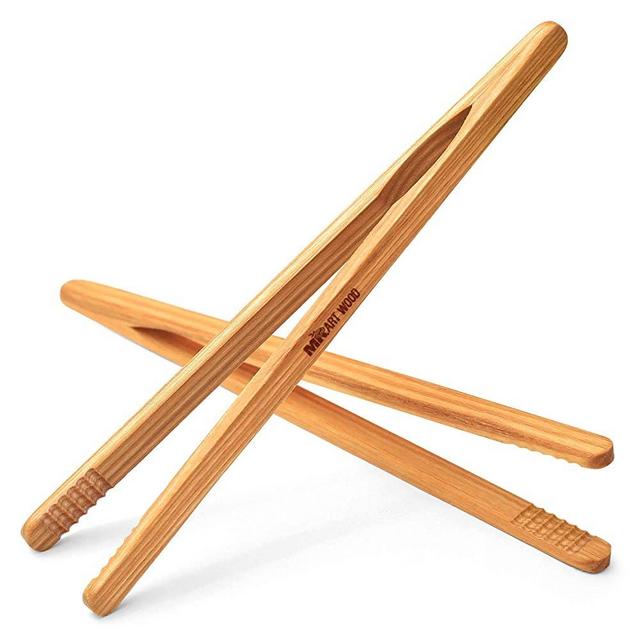 Mr.Art Wood Ultra Grip Wooden Toaster Kitchen Tongs (Pack of 2), 8" Length - Made in Europe, Ideal for Toast, Fruits, Bread & Pickles, 100% Natural Ash Wood