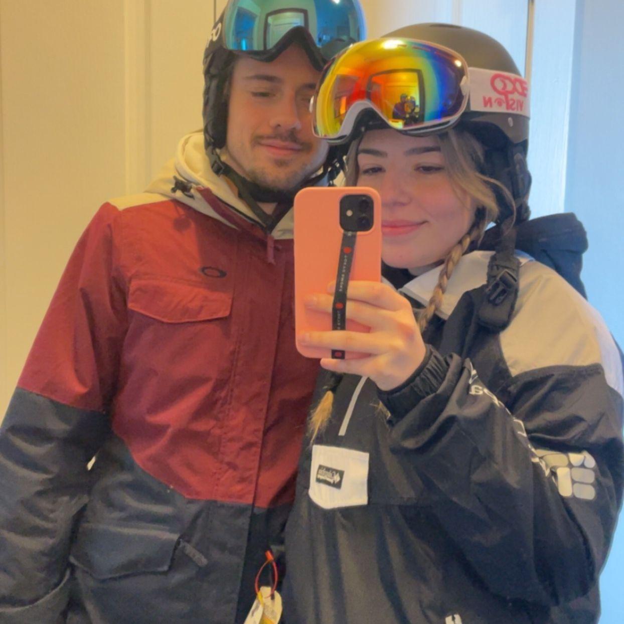 shortly after this photo, justin took kait down a blue hill, then abandoned her - one of her first times skiing