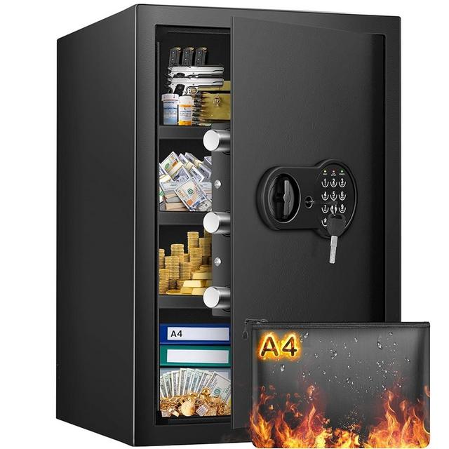 3.8 Cu ft Extra Large Safe Box Fireproof Waterproof, Security Home Safe with Fireproof Document Bag, Digital Keypad and 3 Removable Steel Shelf, Fireproof Safe for Money Medicines Jewelry Valuables