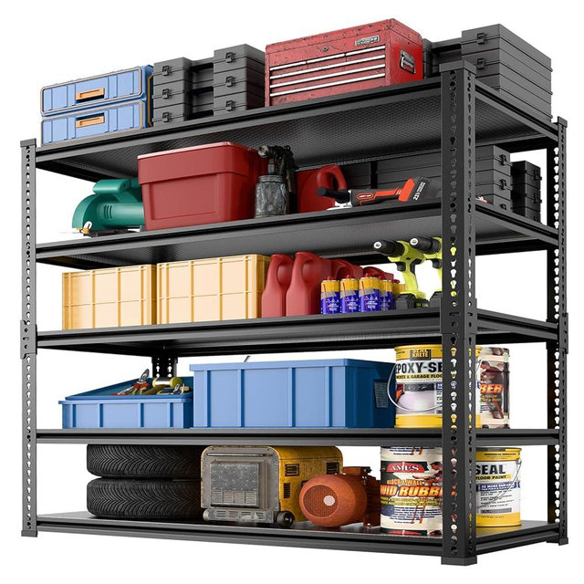 Lauxery 48" Wide Garage Shelving Heavy Duty 3000LBS, 5 Tier Adjustable Aluminum Storage Rack, 72" H x 48" W x 24" D Boltless Shelving Unit for Garage, Warehouse, Basement, Workshop, Black