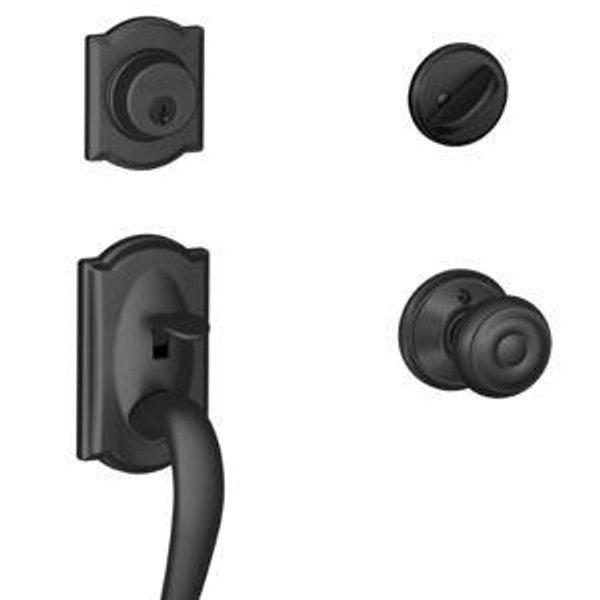 Matte Black - SCHLAGE Camelot Single Cylinder Handleset and Georgian Knob