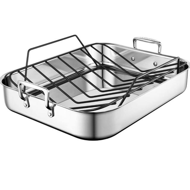 Le Creuset Stainless Steel Roasting Pan with Nonstick Rack, 16.25" x 13.25", Large