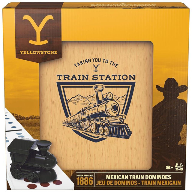 Spin Master Games, Yellowstone Mexican Train Dominoes Set, Classic Family Tile Board Game in Wood Case, Modern Dominoes Set for Adults, Valentine's Day Gifts for Couples, 2-8 Players, for Ages 8 & Up