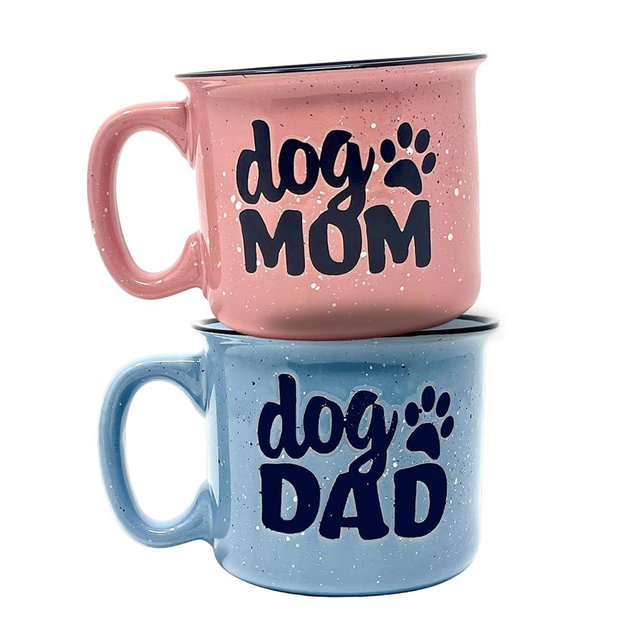 Dog Mom and Dog Dad - Cute Funny 15 oz Coffee Mug Gift Set for Dog Lovers, Dog Parents - Fur Mama - Unique Fun Gifts for Pet Lovers - Large Sturdy Ceramic Travel Coffee Cups & Mugs with Quotes