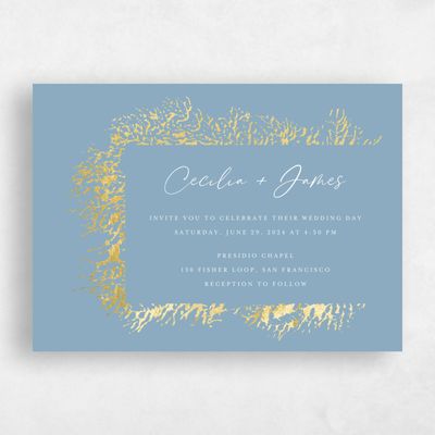 Blue Foil Wedding Invitation - Santini Landscape Foil