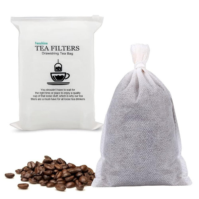 Fenshine 100Pcs Large Tea Bag - Disposable Empty Tea Filter Bags No Mess Mesh Bags with Drawstring for Concentrate/Iced Coffee, Herb, Loose Leaf Tea