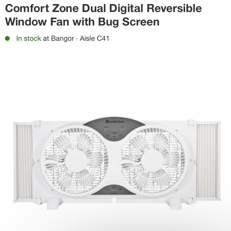 Comfort Zone Dual Digital Reversible Window Fan with Bug Screen