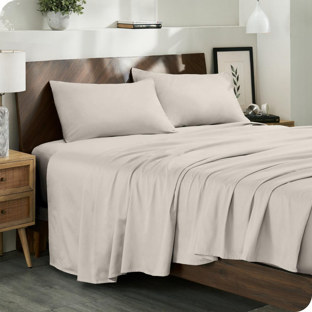 400 Thread Count Organic Cotton Sateen French Beige 4 Piece Queen Bed Sheet Set by Bare Home