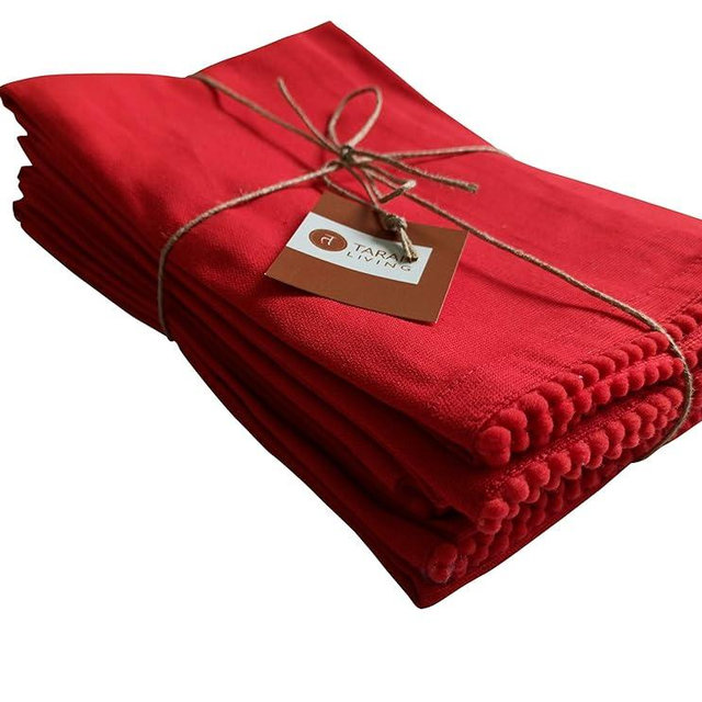 TARAN LIVING Kitchen Towels - 6 Pack (Red, Solid, Cotton, 18"x28")