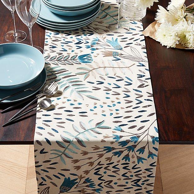Milla Blue Embroidered Table Runner