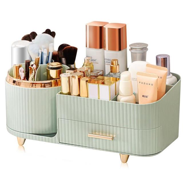 Makeup Organizer- 360° Rotating Makeup Organizer for Vanity with Drawers, Large Capacity Cosmetic Display Cases, Cosmetic Organizer for Skincare, Brushes, Eyeshadow, Lipstick