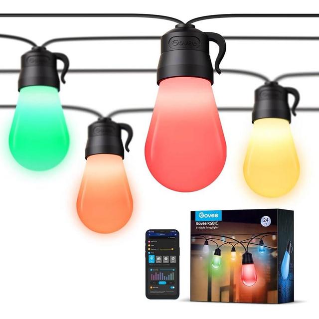 Govee Smart Outdoor String Lights H7029, 24ft RGBIC Outdoor Lights with 8 Dimmable LED Bulbs, IP65 Waterproof, Color Changing Warm White Lights with 47 Scene Modes for Patio, Backyard, App Control