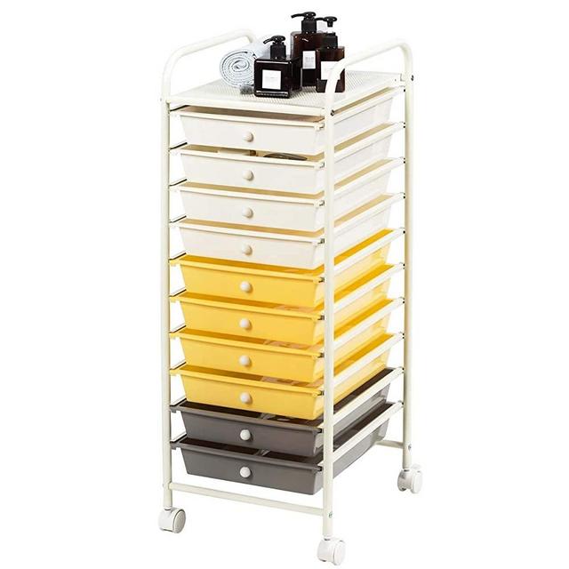 Giantex 10 Drawer Rolling Storage Cart Scrapbook Paper Office School Organizer (Yellow)