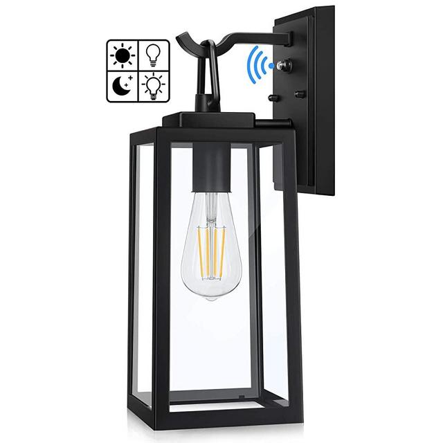Dusk to Dawn Sensor Outdoor Wall Sconce, Outdoor Lights Fixture with E26 Base, Outdoor Wall Light, Anti-Rust Waterproof Matte Black Exterior Wall Mount with Clear Glass for Garage, Doorway