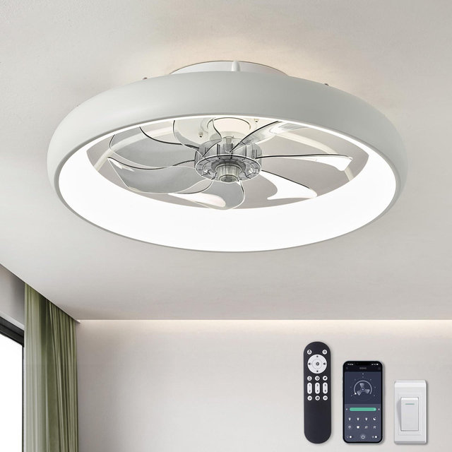 Siljoy Ceiling Fans with Lights and Remote, 20 Inch Low Profile Ceiling Fan, 6 Wind Speeds, Dimmable LED Light, Smart Ceiling Fan for Bedroom