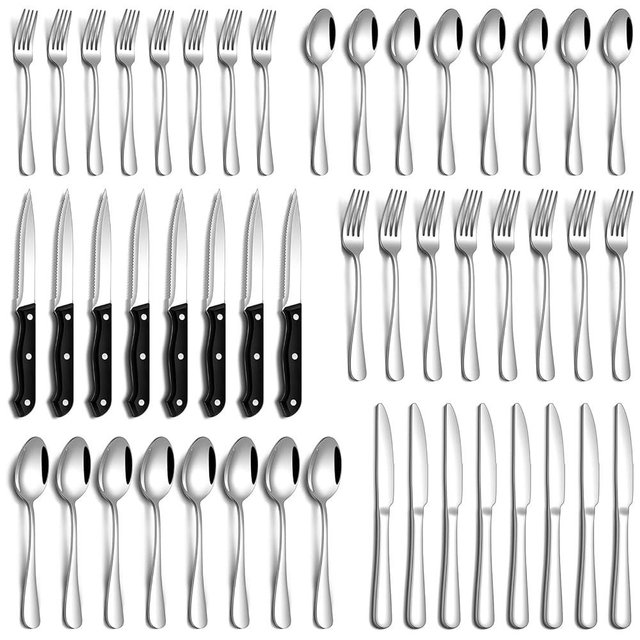 PHILIPALA 36 Pcs Silverware Set with Steak Knives Food-Grade Stainless Steel Flatware Set for 6 Mirror Cutlery Include Forks Spoons and Knives Set Dishwasher Safe Utensil Sets for Home Restaurant
