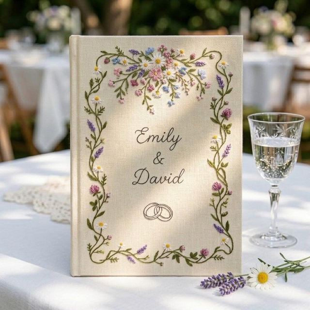 Personalized Wedding Guest Book, Embroidered Linen Guestbook, Polaroid Photo Book, Anniversary Gift