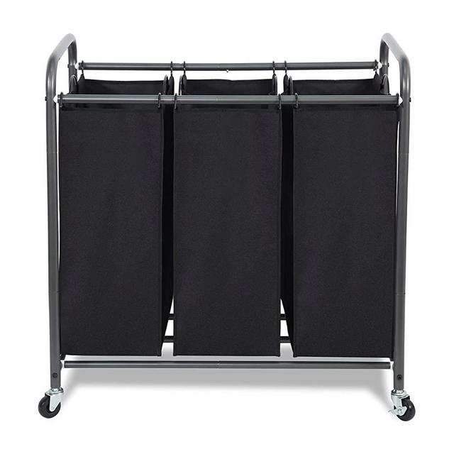 STORAGE MANIAC 3 Section Laundry Sorter, 3 Bag Laundry Hamper Cart with Heavy Duty Rolling Lockable Wheels and Removable Bags, Laundry Organizer Laundry Basket Laundry Clothes Separator Hamper, Black