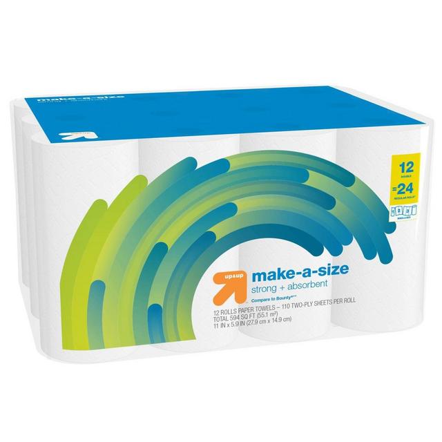 Make-A-Size White Paper Towels - 12 Double Roll = 24 - Up&Up™