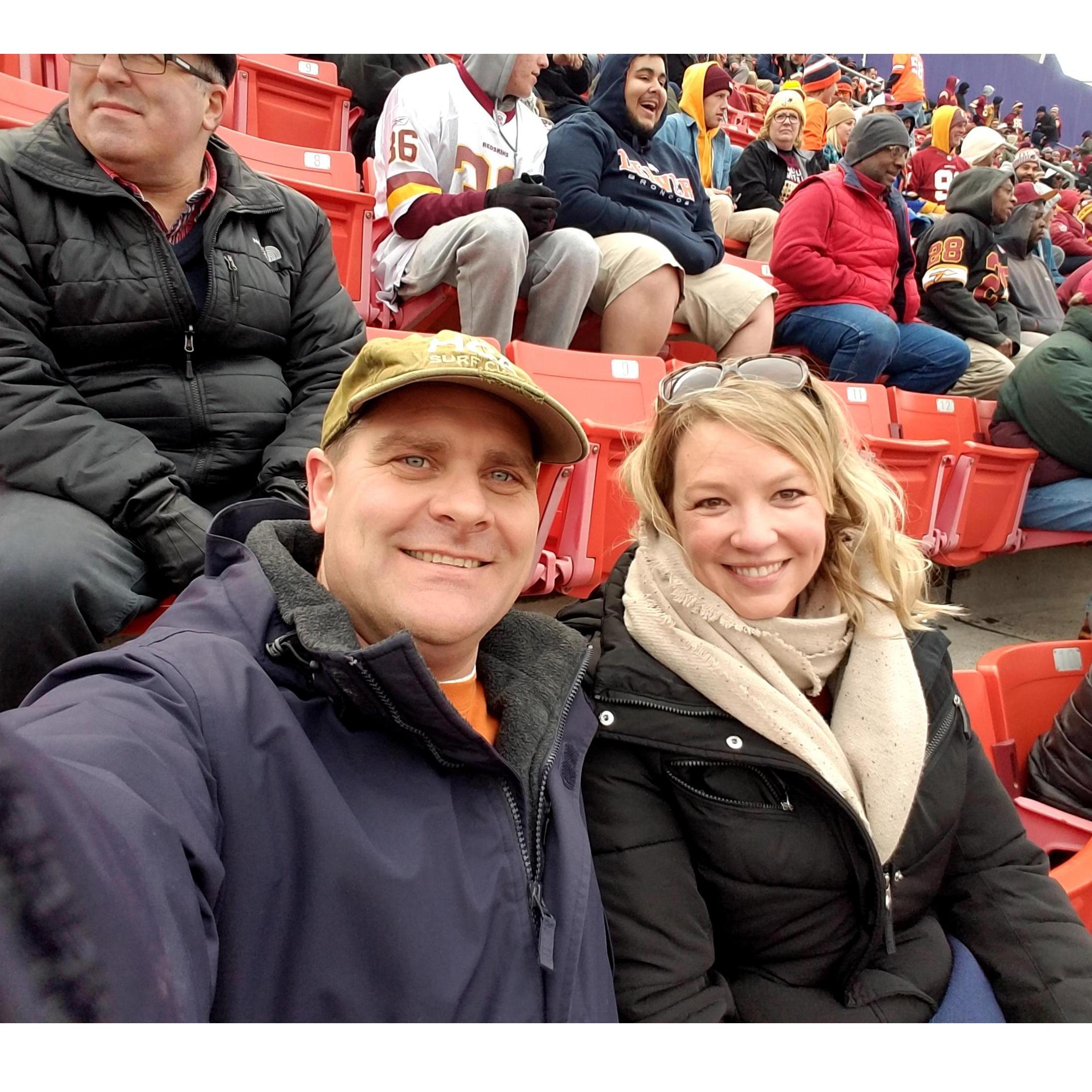 Julie's first professional football game and our first football game together. Broncos vs. Redskins December 2017