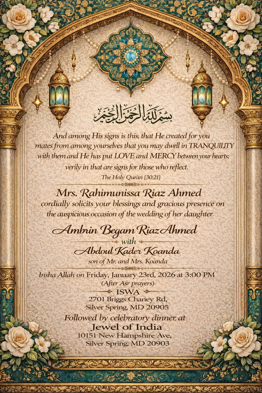 The Wedding Website of Ambrin Begam Riaz Ahmed and Abdoul Kader Koanda