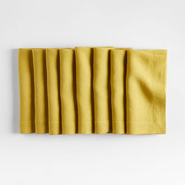 Marin Golden Olive Linen Napkins, Set of 8
