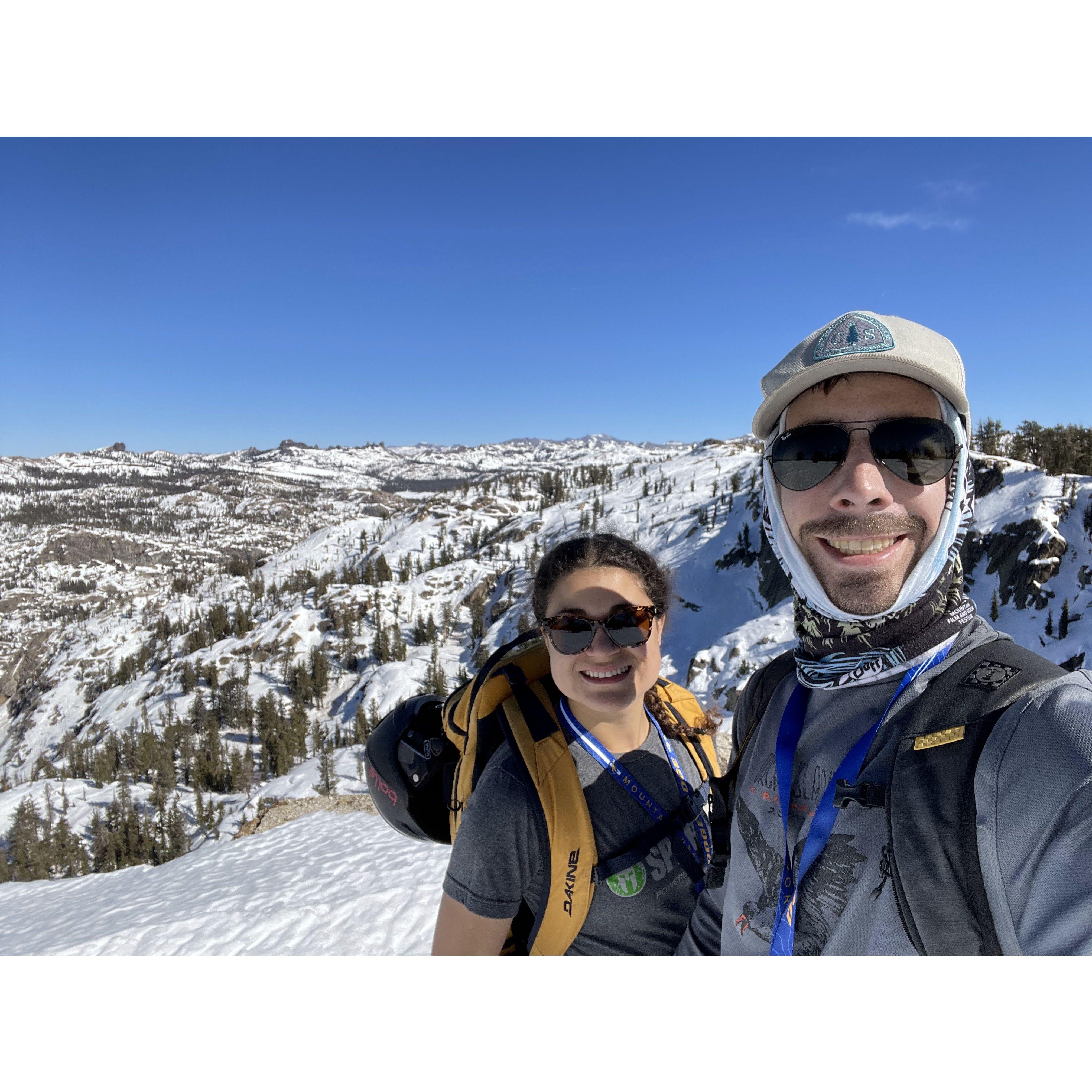 Backcountry skiing to Burst Rock in Dodge Ridge's side country (Feb 2022)