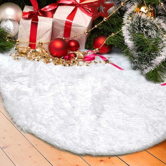 DegGod Christmas Tree Plush Skirts, 60 inches White Pure Long Haired Faux Fur Xmas Tree Skirt Mat for Christmas Thanksgiving Holiday Home Party Decorations Ornaments