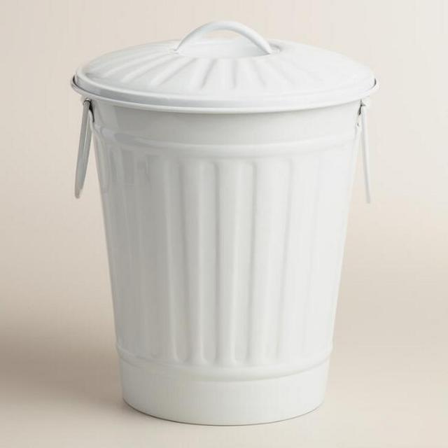 Large Matte White Retro Metal Trash Can