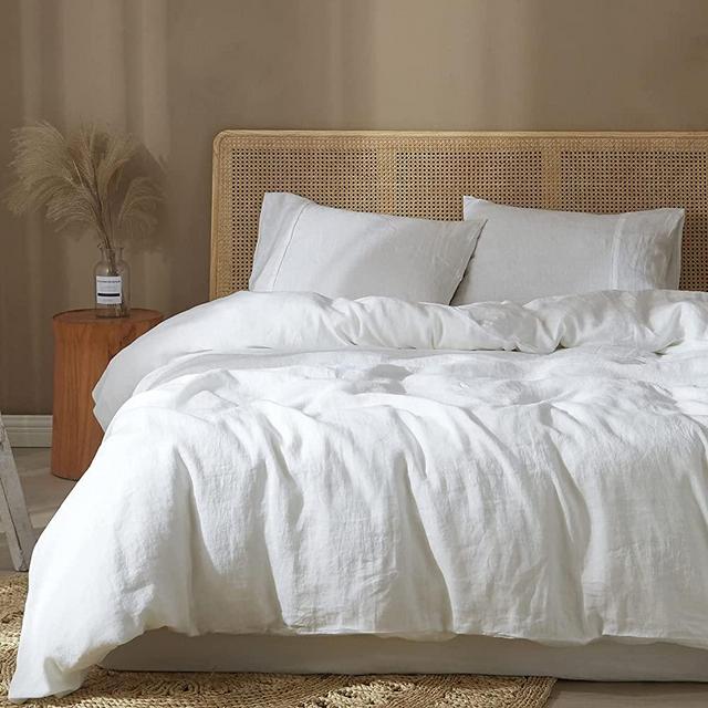 HYPREST 100% Pure French Linen Duvet Cover with Stone Washed, Ultra Soft and Cooling Linen Bedding Duvet Cover King Size Off White, Moisture-Absorbing & Breathable (No Comforter or Insert)
