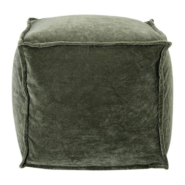 Main + Mesa Square Velvet Pouf Boho Floor Ottoman, 18" x 18" x 16", Deep Forest