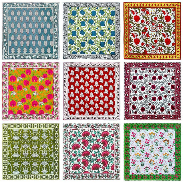 DIYANAIMPEX 10 Pc Cotton Cloth Napkins Hand Block Print Hand Made Size 16x16 Inch Printed Home Decor Indian Eco Friendly Mix Lot Dinner Napkins (Multiborder)