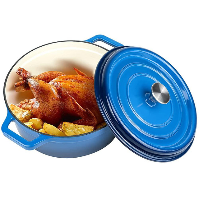 Miereirl 7 QT Enameled Dutch Oven Pot with Lid, Cast Iron Dutch Oven with Dual Handles for Bread Baking, Cooking, Non-stick Enamel Coated Cookware (Dark Blue)