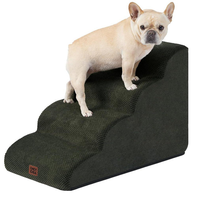 EHEYCIGA Curved Dog Stairs Ramp for High Beds 19.7" H, 4-Step Dog Steps for Small Dogs and Cats, Pet Stairs for High Bed Climbing, Non-Slip Balanced Pet Step Indoor, Olive Green