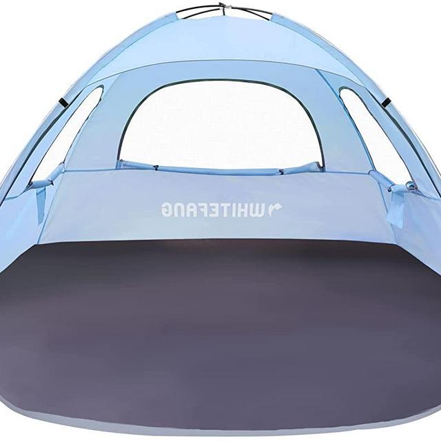 WhiteFang Beach Tent Anti-UV Portable Sun Shade Shelter for 3 Person, Extendable Floor with 3 Ventilating Mesh Windows Plus Carrying Bag, Stakes and Guy Lines
