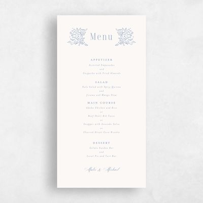 Blue Floral Wedding Menu - Anthea