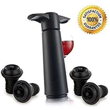 Vacu Vin Wine Saver Pump, Black with 8 Vacuum Bottle Stoppers