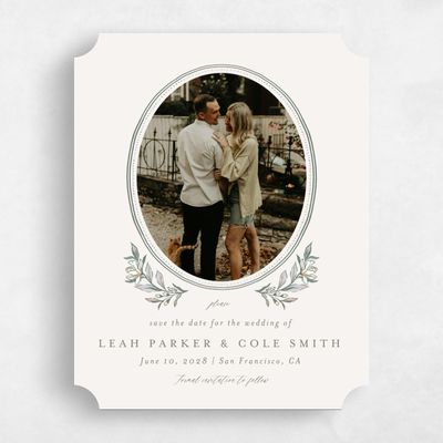 Green Ticket Wedding Save the Date - Heliconia Photo