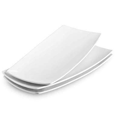 KooK Serving Trays, Rectangular Platters, Ceramic, White 11.8 in, Set of 3
