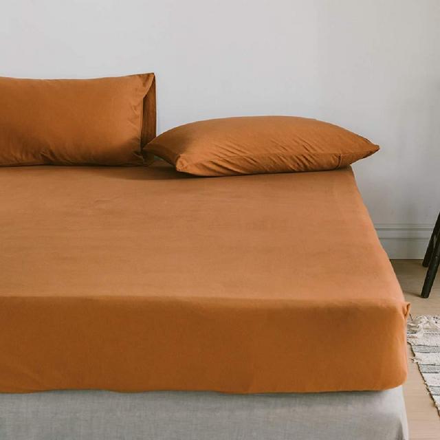 AMWAN Solid Pumpkin Color Fitted Sheet King Soft Jersey Knit Cotton Bedding Sheet Solid Pumpkin Caramel Mattress Cover Deep Pocket Home Hotel Bed Bottom Sheet for Him or Her (NO Pillowcases)