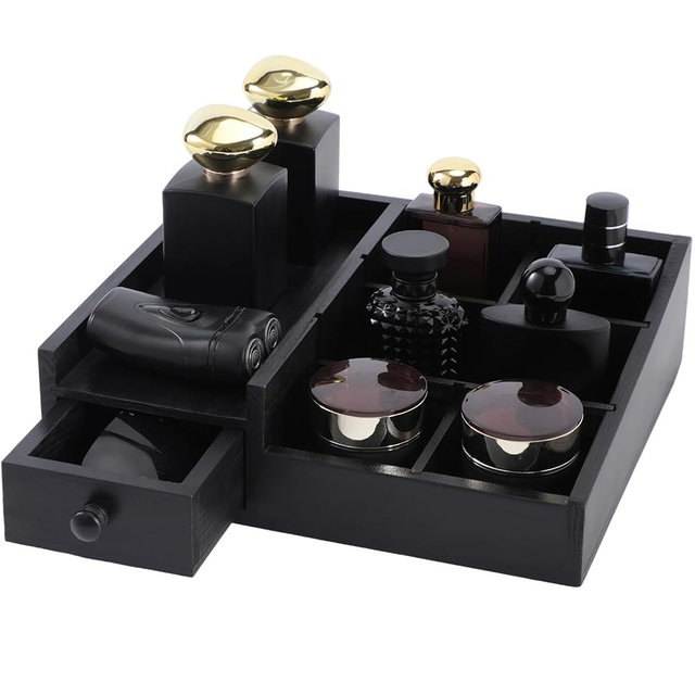 Organizer for Men,Bathroom Countertop Organizers,Perfume Organizer,Cologne Organizers,Bathroom Storage,Perfume Stand,Dresser Organizer,Desk Organizer,Gifts for Men,Adjustable Partition(Black)