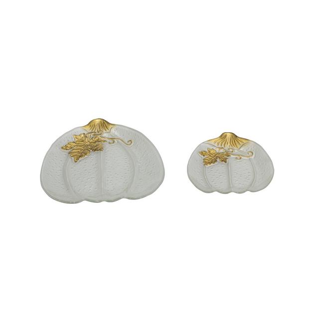 Trans Pac Glass White Harvest Fused Elegant Pumpkin Plates - Set of 2
