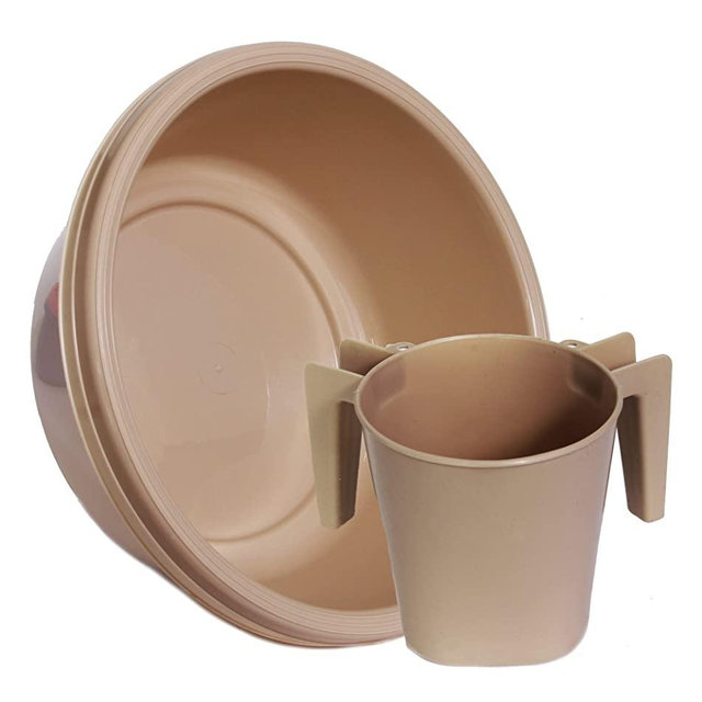 YBM Home Square Wash Cup & Round Wash Basin Netilat Yadayim, Negel Vasser Set Ba154-1147set (1, Beige)
