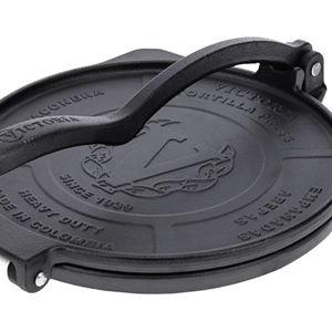 Victoria 10-Inch Cast Iron Tortilla Press HD Spherrous, Commercial-Grade Cast Iron Tortilla Maker, Roti Press, Pataconera Seasoned with Flaxseed Oil, Made in Colombia, Black