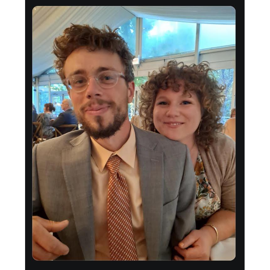 Us lookin so cute and dressed up at Nattie and Jake's wedding, May 2021