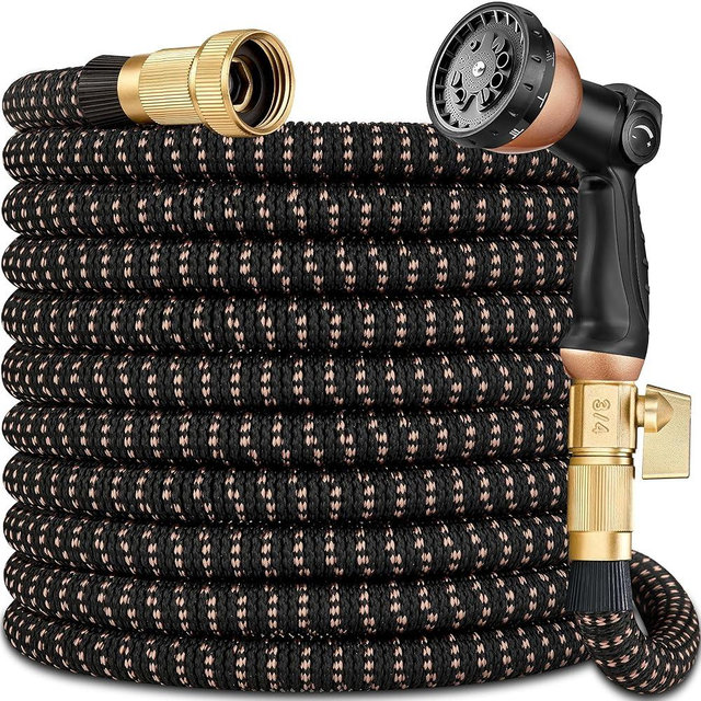 75 ft Expandable Garden Hose with 10 Function Nozzle Sprayer, Lightweight Flexible Water Hose with Durable Collapsible Latex Core & Solid Brass Fittings, 75ft Retractable Stretch Hose(Black Rose Gold)