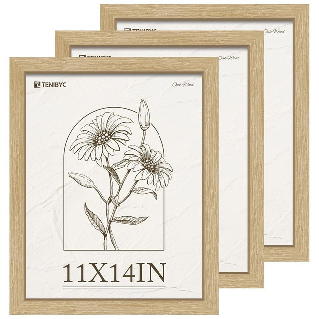 TENIBYC 11x14 Picture Frame 3 Pack, Light Oak Photo Frame with HD Tempered Glass, Natural Wood Grain, Table or Wall Display